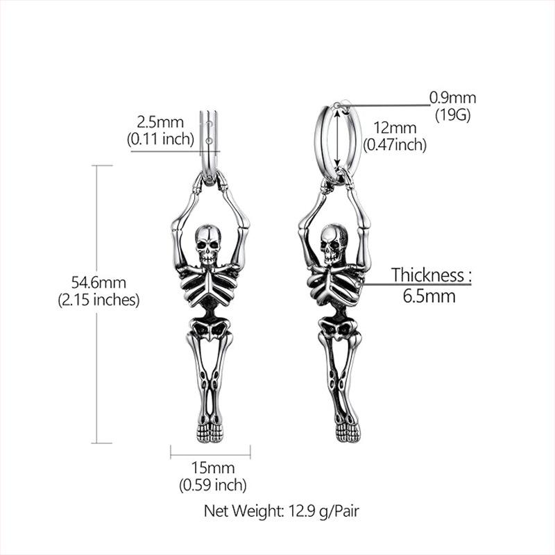 Exaggerated Skeleton Bone Earrings Vintage Gothic Style Drop Earrings Cool Streetwear Accessories