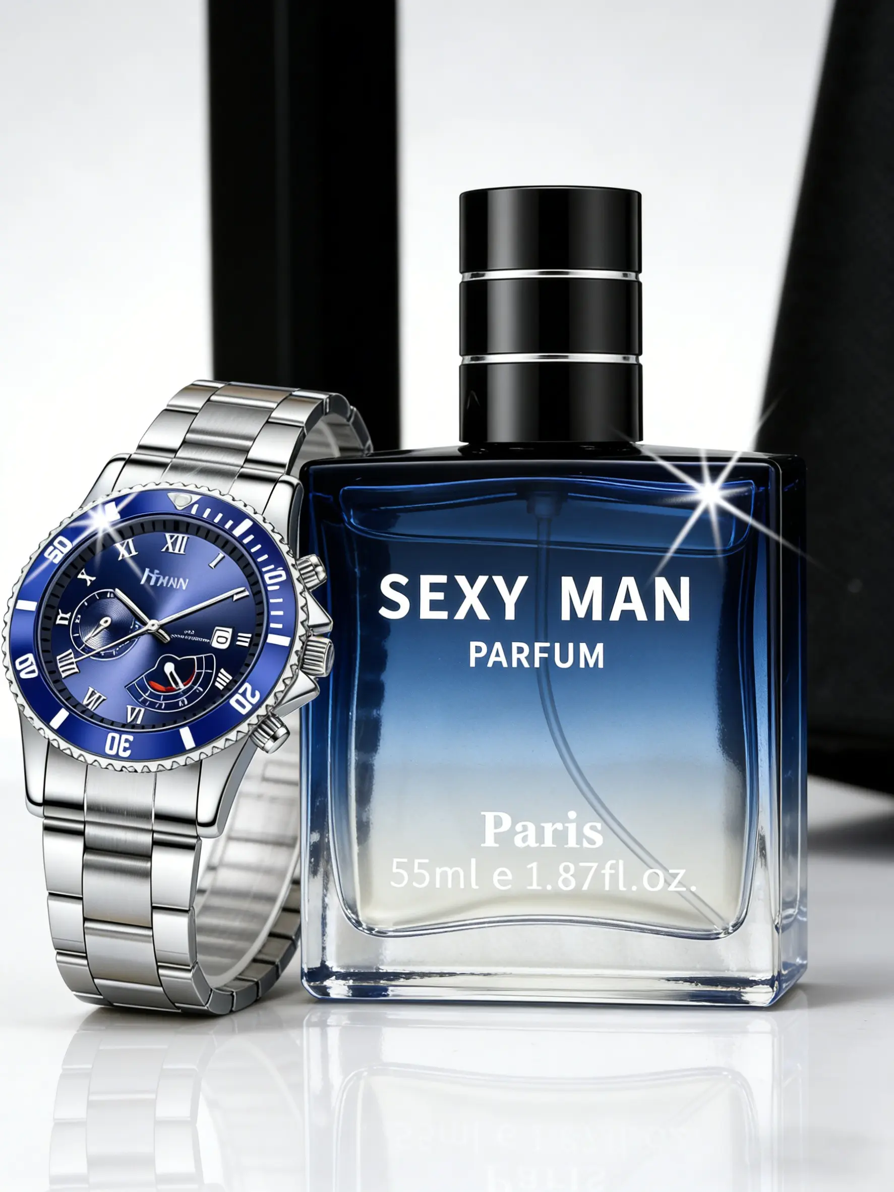 Men's Fashion Quartz Analog Wristwatch Quartz Analog Timepiece Set with Perfume, Perfect Holiday Gift, Daily Birthday Thanksgiving Christmas Present, Analog Metal Case