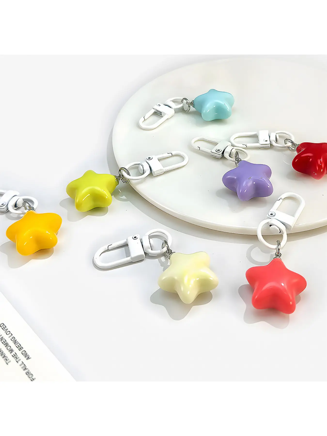6pcs Candy Color Chubby Star Charm, Simple Clasp, Lovely Gift for School Bag Decoration