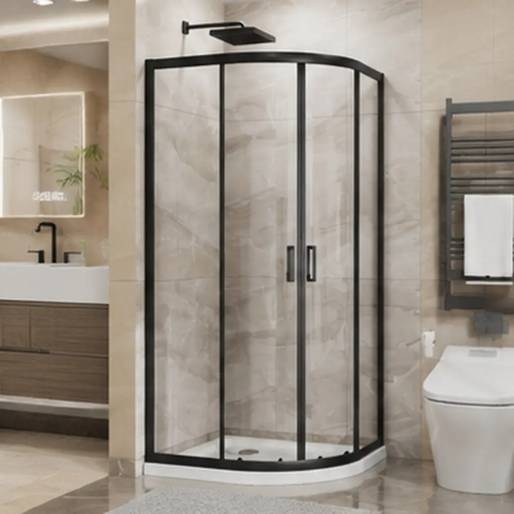 Matte Black Quarter Circle Corner Shower Door - 36" x 36" x 72" Double Sliding Enclosure, 1/4" Tempered Glass, Aluminum Frame, Easy Install, Enhanced Safety, Modern Space-Saving Bathroom Stall with PVC Strips, Magnetic Seals, Curved Shower Pans