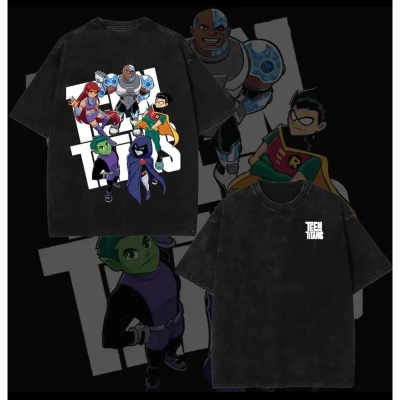 Teen Titans Go! Washed T-shirt New Model personality Clothes Year round clothing Oversized Unisex Streetwear Trendy high quality