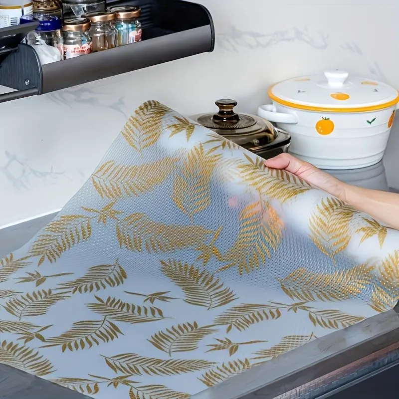 4pcs Advanced Refrigerator Mats, Washable Kitchen Mats, Kitchen Decor, Gold Leaf Design, Waterproof Oil-Resistant, Easy Clean, Durable Non-Slip Mats