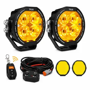 YBYZ Pixel-X Series 3.5" RGB LED Pods (Pair) - 66W 7400LM Compact Offroad Driving Lights, Wireless Remote, 5-Color Atmosphere Strobe Mode, Wiring Harness, 2 Covers, IP67 Waterproof for ATV Jeep, 7400 Lm