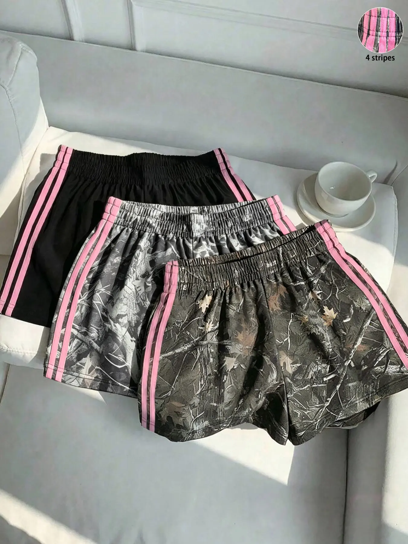 3-Pack Y2K Vintage Camo Shorts, Casual Loose-Fit Sporty Bottoms, Streetwear Fitness Running Pants, Women's Summer Fashion, Camouflage Sports Shorts