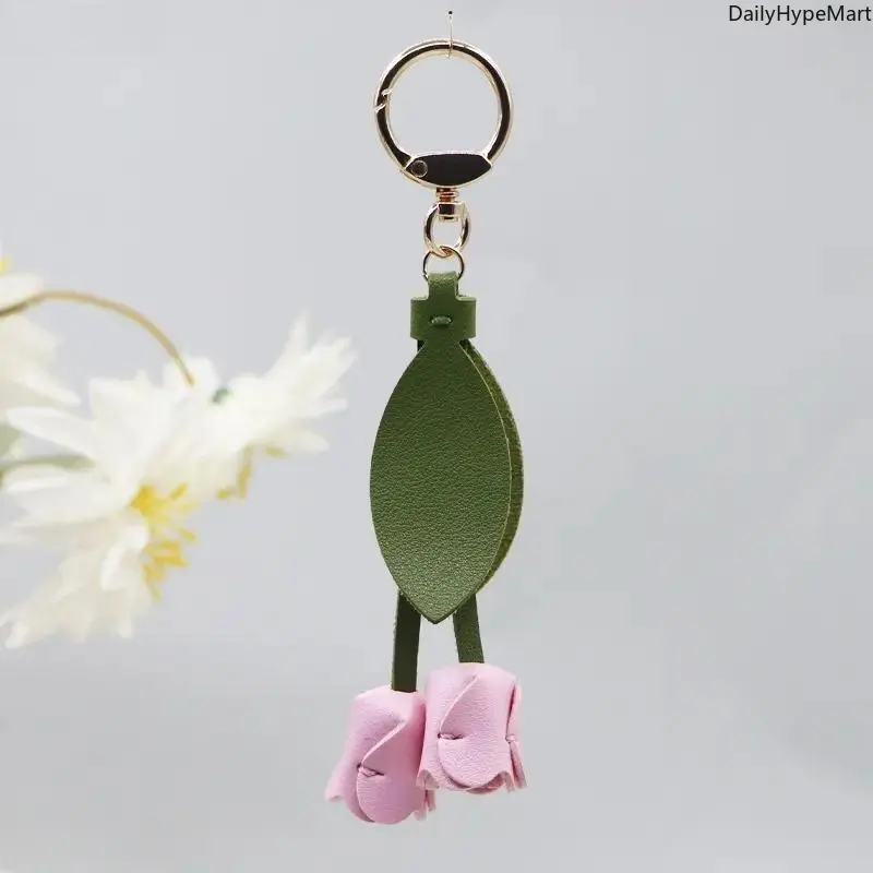 Korean Style Tulip Bag Charm and Keychain, Sweet PU Leather Flower Pendant for Car Keys and Backpack Decoration, Tulip Charm, Key Charms, Keychain Jewelry