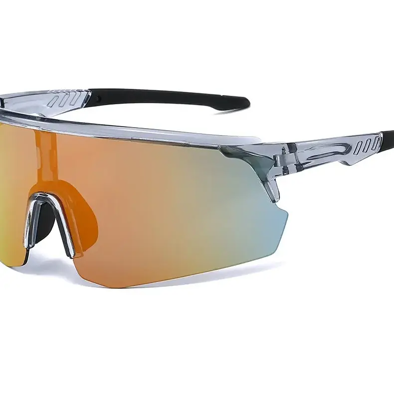 Men's Oversized Biker Sunglasses, Wrapped Frame with Silver Mirror Lenses, UV Protection Sports Eyewear for Riding, Mirror Wrapped Frame, Reflective, Anti-Uv Sun Protection, Gray Mirrored