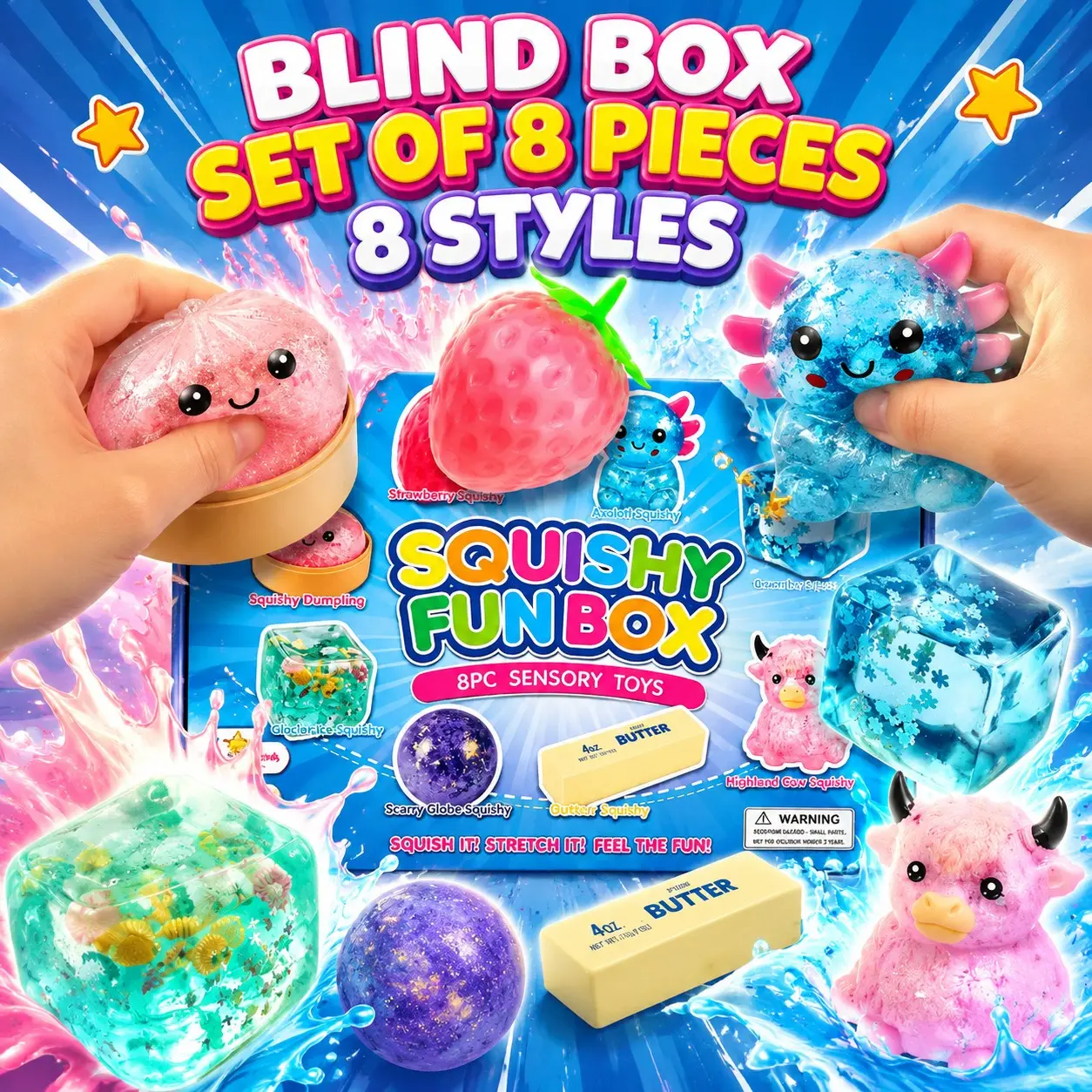 8-Piece Slow Rising Squishy Toy Bundle, Soft PU Material Stress Relief Squeeze Balls Fidget Sensory Toys, Anti-Anxiety Desk Toy Classroom Prize Birthday Party Favor Gift for Kids Teens Adults