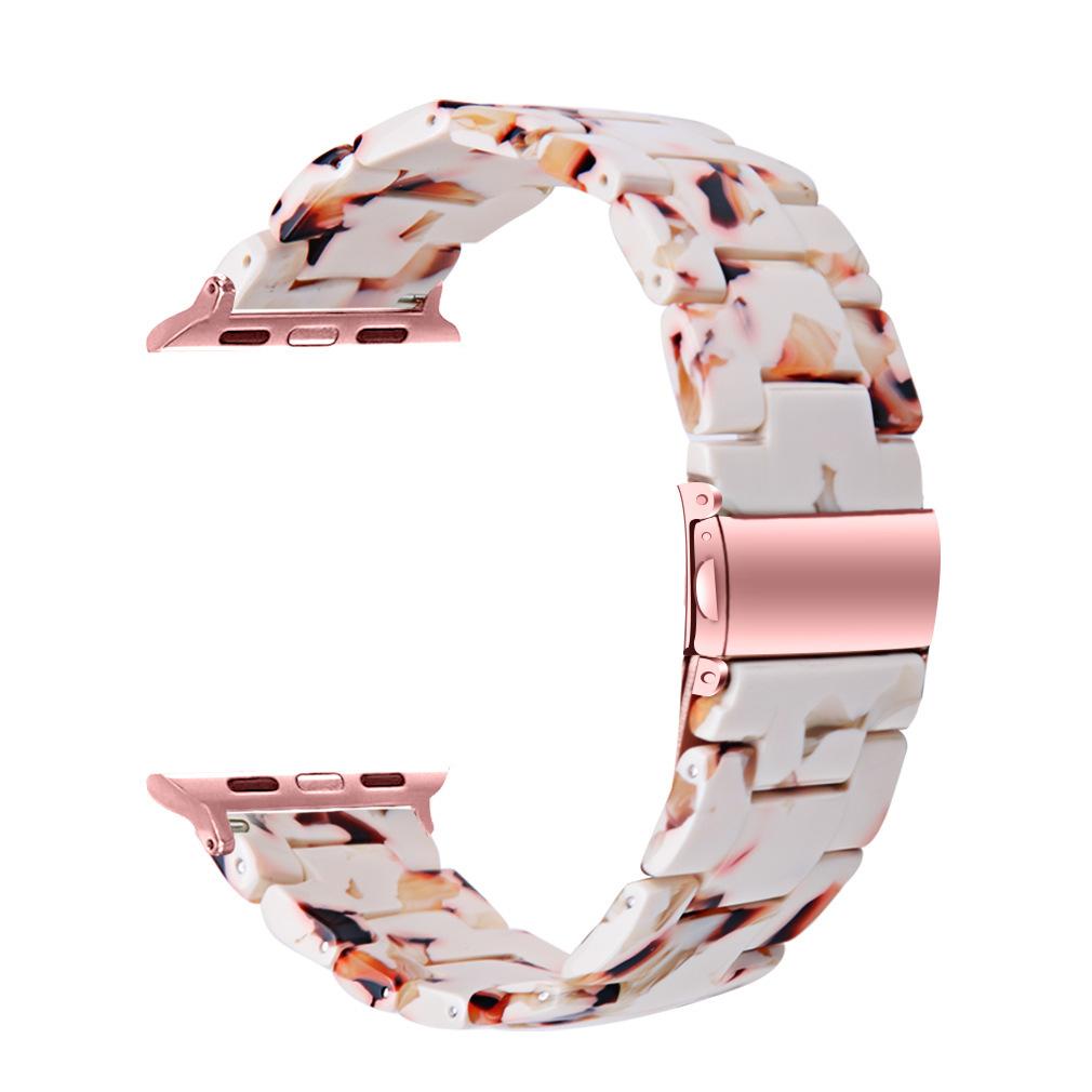 Suitable for s10 transparent watch strap iwatch natural resin three-bead metal double-button watch chain