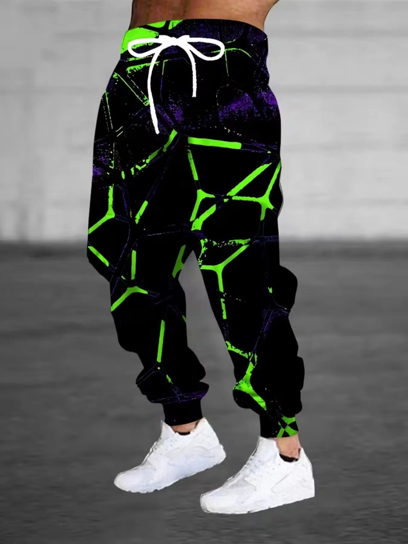 Men's Fashion 3D Pattern Knitted Sports Pants, Drawstring and Pockets, Casual Fitted Long Pants, Comfortable Home Sleepwear