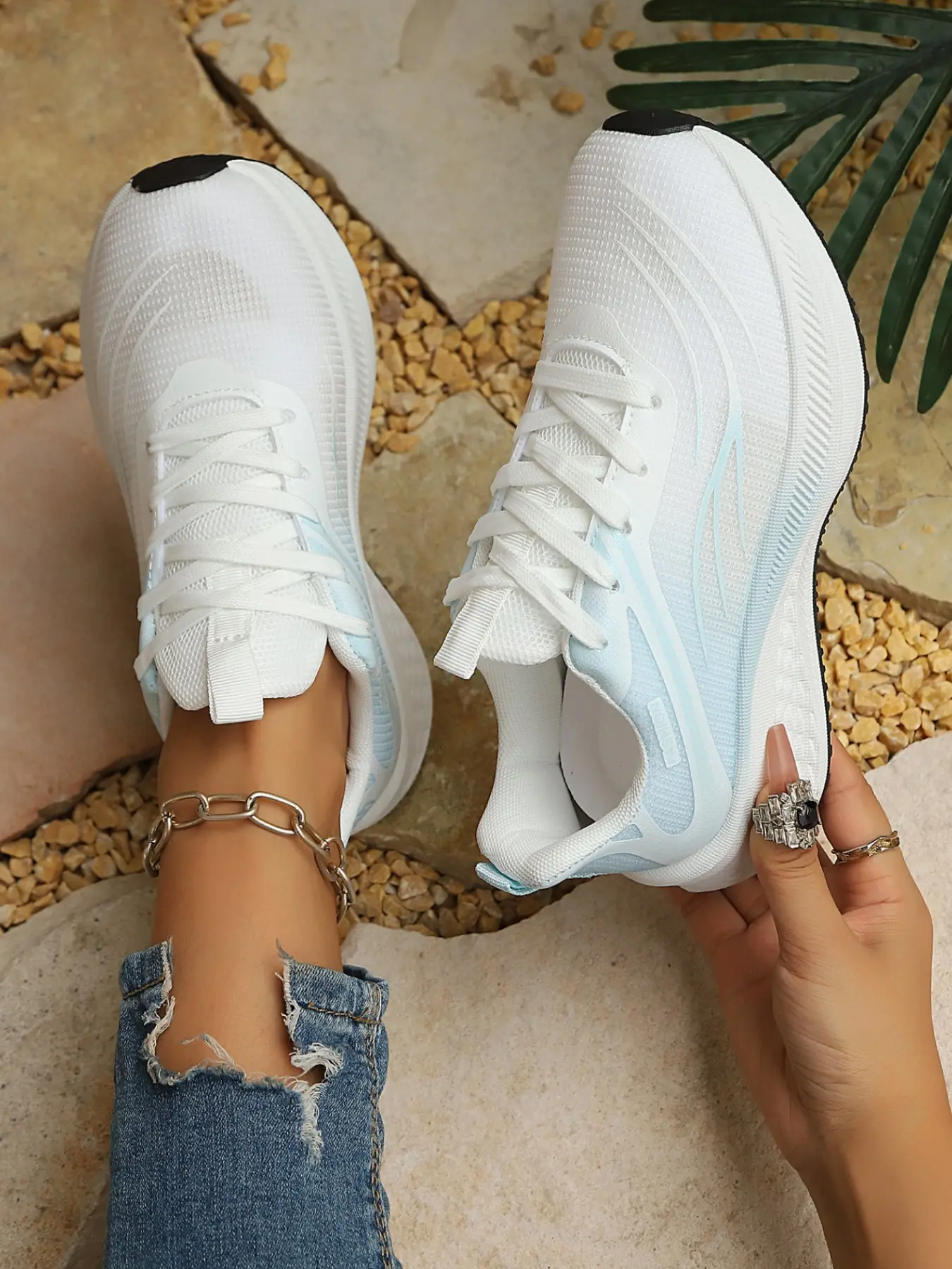 Spring Summer Lightweight Flyknit Fashion Running Shoes, Height Boost Shock Absorption, Anti-Slip Outdoor Hiking Women's Sneakers, Breathable Comfort Running Training Shoes