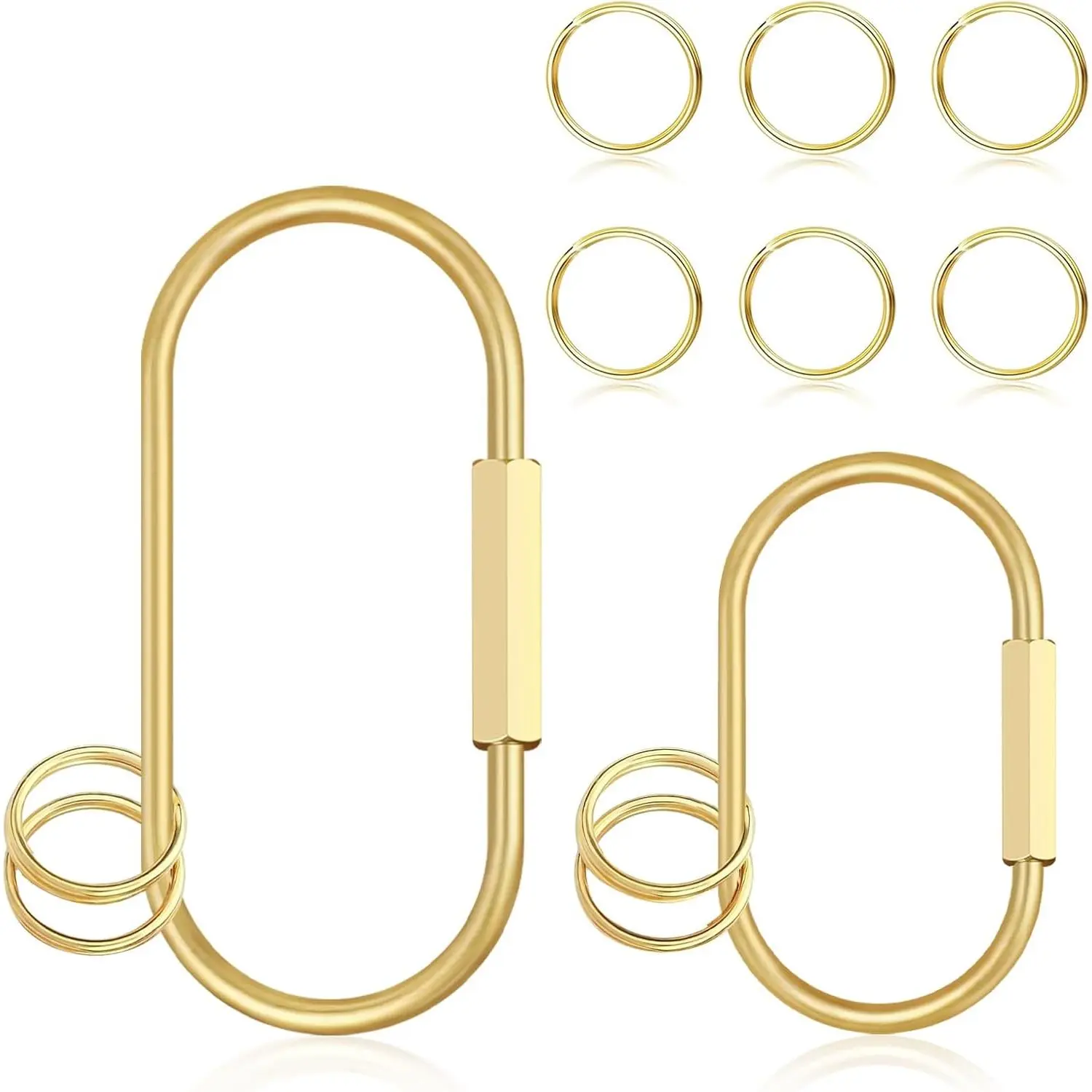 2 count  Carabiner, Brass Key Ring with 10 O-Rings | Brass Screw Lock  Clip for  Purse Bag Charms for Handbags