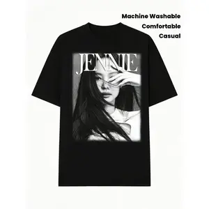 HHbrand Jennie Graphic T-Shirt - Retro American Style with Jennie Image, Unisex Streetwear T-Shirt Ideal for Daily Casual Wear, Comfortable Crew Neck for Summer, Clothing with Iconic Jennie Print (Machine Washable)