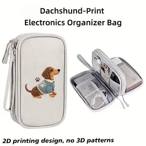 Dachshund Print Digital Storage Pouch, Portable Organizer Case for Earbuds, Chargers, Cables & Phone Accessories, Travel Electronic Accessories Bag