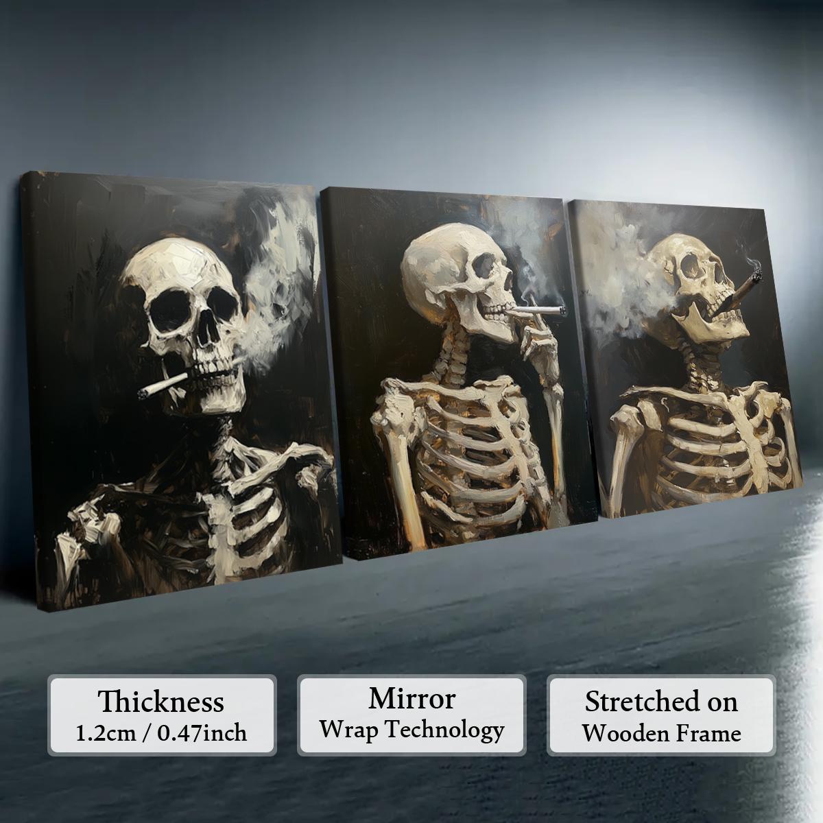 Skull Pattern Canvas Painting, 3 Counts/set Creative Wall Art Poster, Wooden Wall Art, Wall Art Decor for Home Living Room Bedroom Office