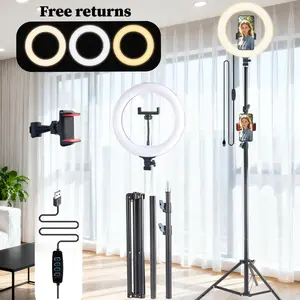 10 Inch Adjustable LED Ring Light with 180cm Extendable Tripod Stand, Soft Fill Light, Adjustable Telescoping Selfie Accessories, Hands-Free Tripod Phone Holder Vlogging Gear for Home Recording, Makeup Tutorials
