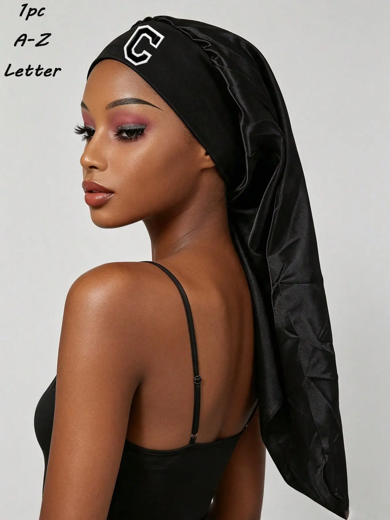 1PC Custom A-Z Initial Overnight Hair Care Bonnet, Extra Long Satin Sleep Bonnet, Braid & Locs Protective Hair Bonnet, Unisex, Anti-Frizz, Reduces Hair Breakage, Night Hair Routine, Dreadlocks Maintenance, Must-Have Hair Essential