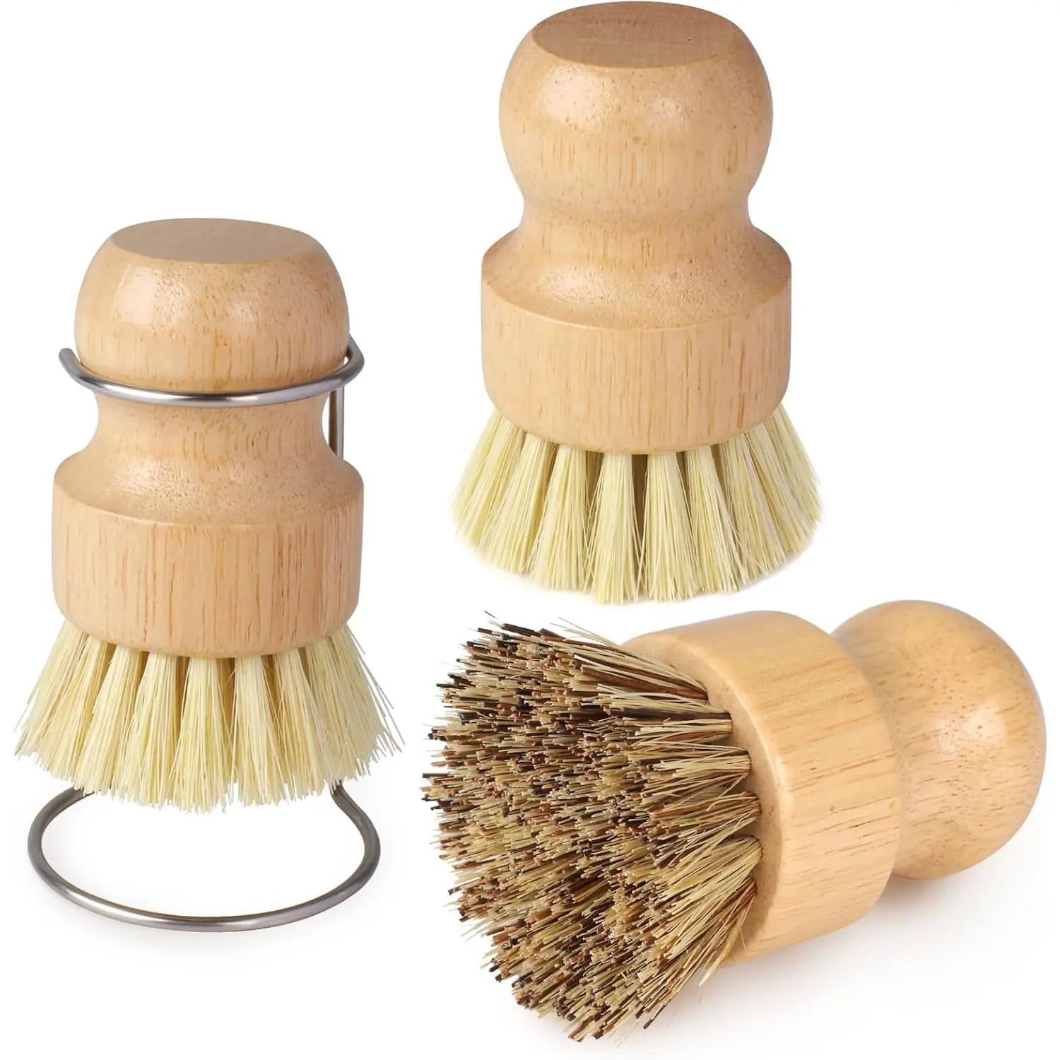 Dish Brush Set with Holder, 2 Sisal & 1 Palm Scrub Brush |  Kitchen Scrub Brush |  |  Handles | -in holder | Multi-Scrub Brush for Pots, Pans, Sink