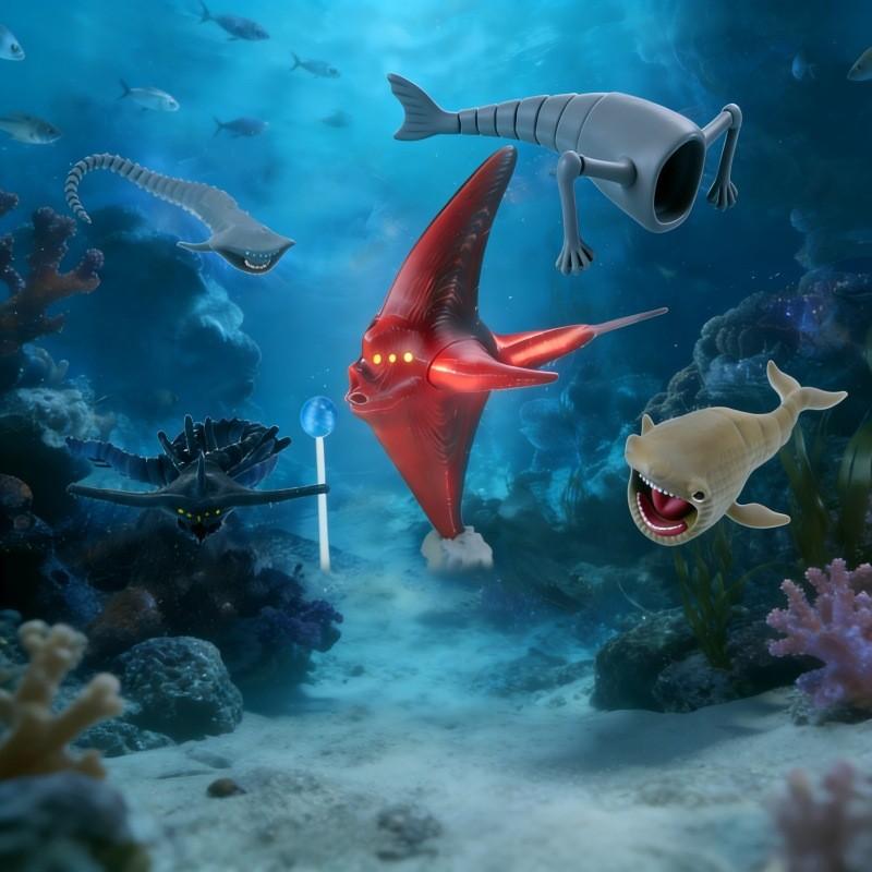 1/4pc 3D Printing Sea Eater Bloop Gran Maja Action Figure Model Toy Doll Christmas Gift Joint-movable Deep Sea Monster Figurines