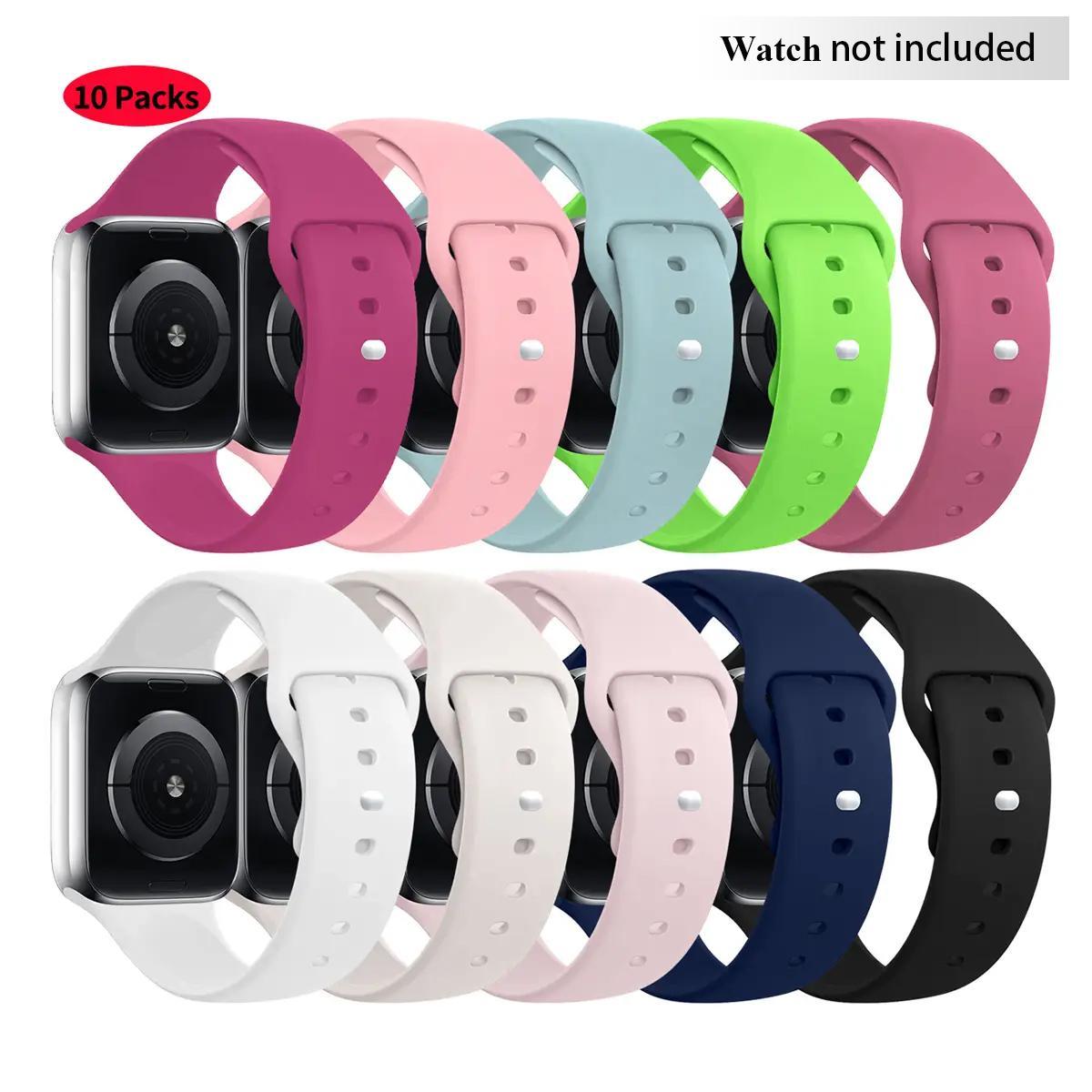 Solid Color Silicone Watch Strap, Multi-color Combination Watch Strap Set, Watch Band Compatible With Apple Watch, Smart Watch Straps
