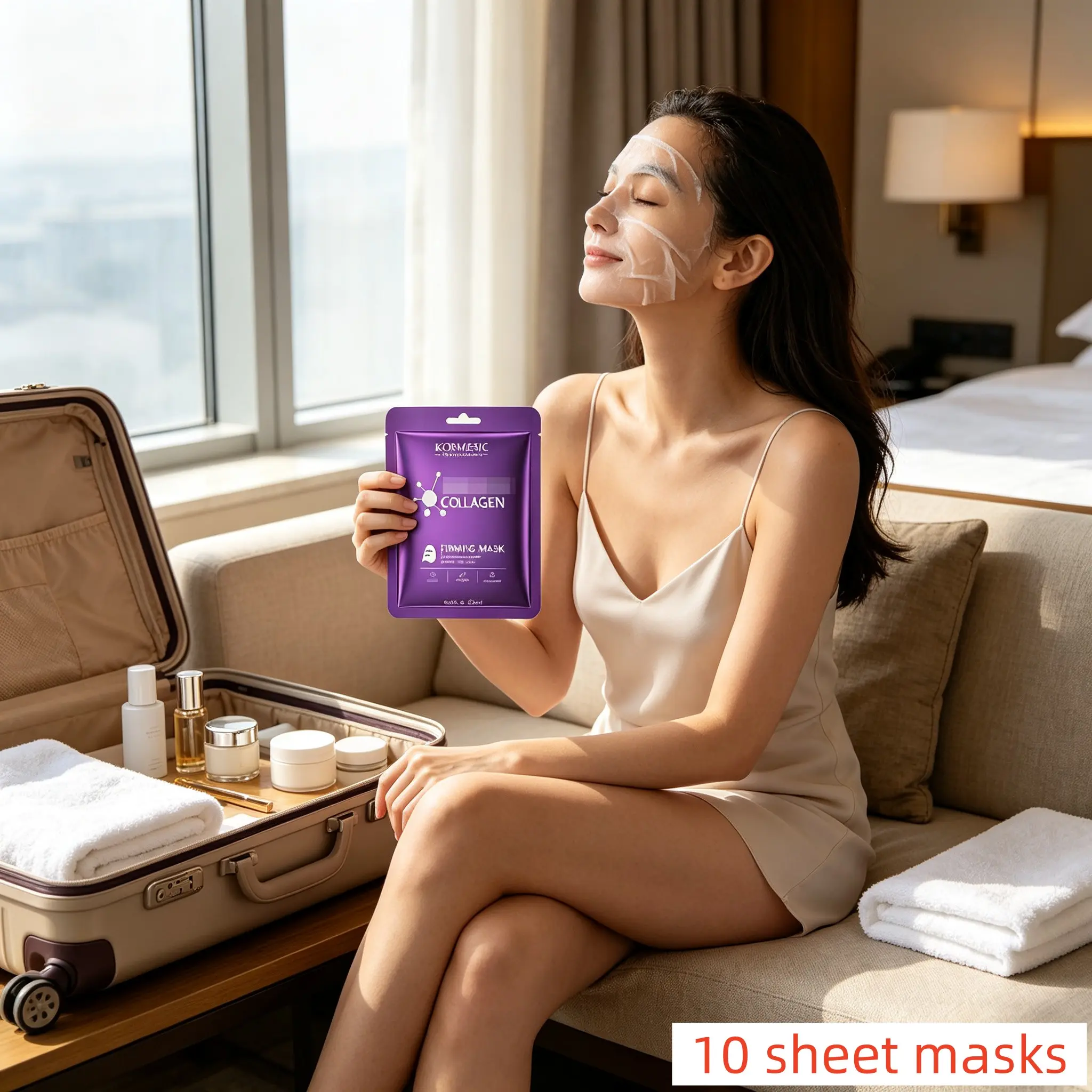 10pcs Collagen Firming Facial Mask, Lightweight Breathable Sheet Mask, Anti Aging Wrinkle Reduction, Hydrating Brightening Glowing Glass Skin Care