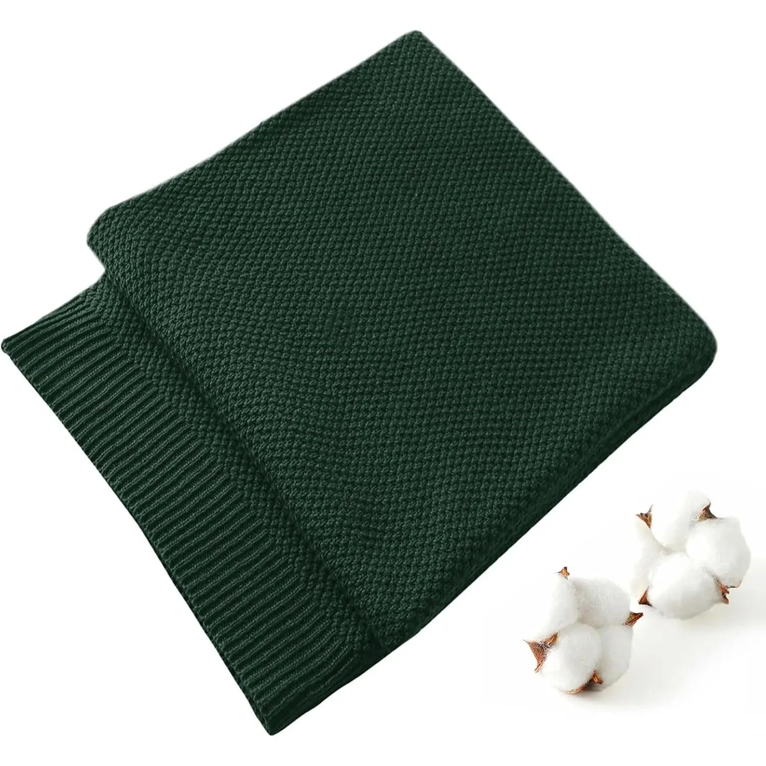 Dark Green  Knitted Throw Blanket 60"x80" | For Couch Sofa or Bed, Warm Cozy Decorative,  Decorative
