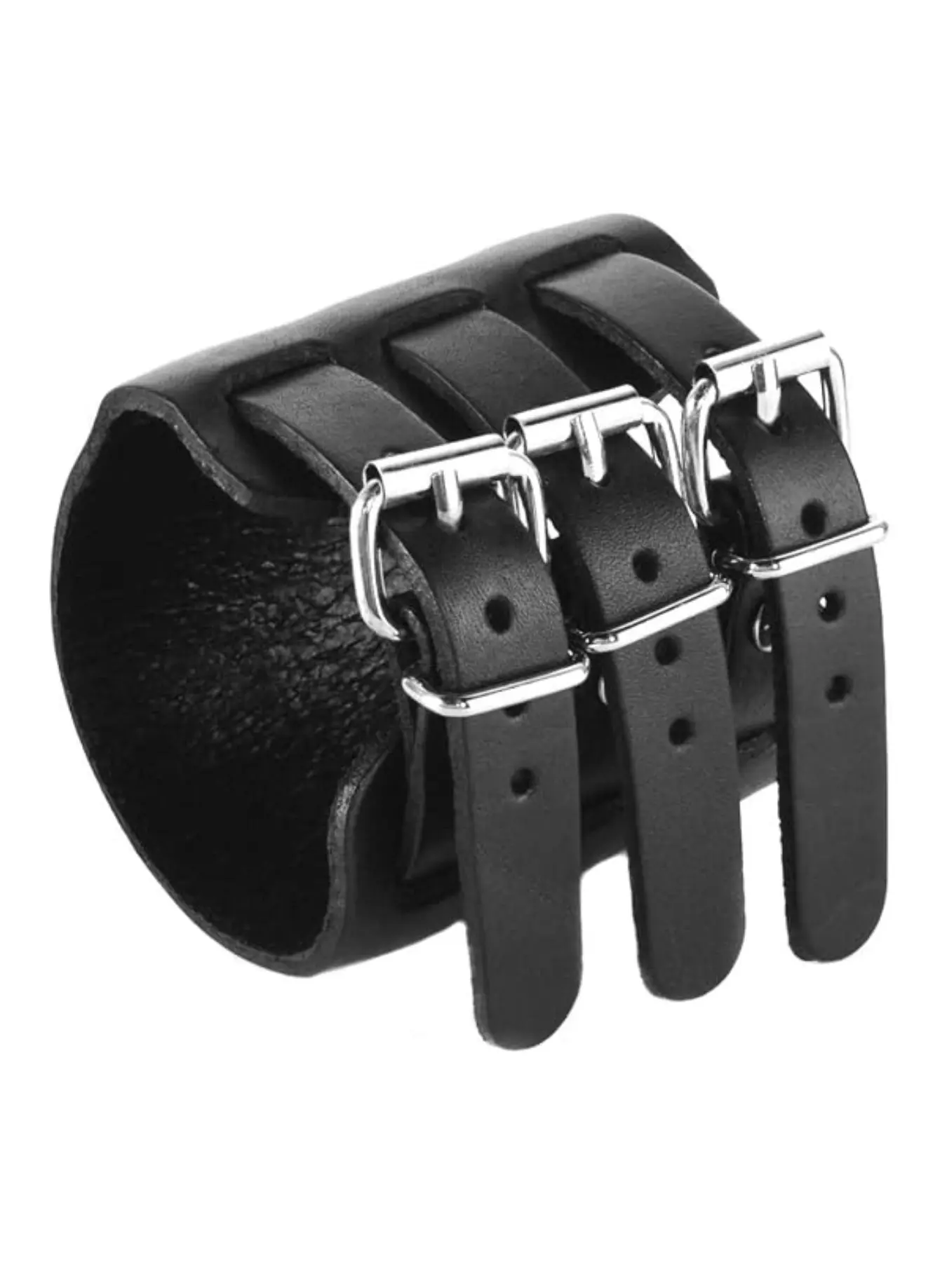 1/2Pcs Wide Triple Buckle Leather Cuff Bracelets, Adjustable Punk Wristband, Gothic Rock Unisex Wrist Cuff, Festival Halloween Party Gift