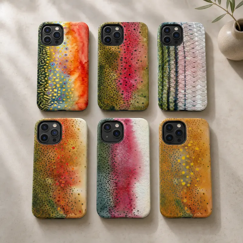 Shockproof Polycarbonate-Rubber Cellphone Case - Glossy Bold Finish Fishing Hard Case with Trout, Striped Bass, Pumpkin, Drink, Note11Pro Patterns - Impact Resistant 2-Piece Accessory for iPhone 18/17 Pro Max, & More - Custom Fishermen Gift