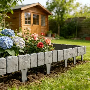 Faux Stone Plastic Garden Fence, Pack of 40/20 Landscape Edging Panels, No-Dig Ground Insert Lawn Border, Multi-Purpose Outdoor Divider for Lawn Boundary, Flower Beds, Vegetable Gardens, Courtyard Landscape Decoration
