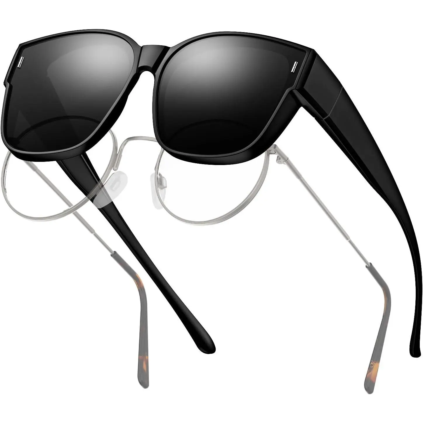 Fit Over Glasses Sunglasses for Women Men, Polarized UV400  | Trendy square frame, anti glare, lightweight, fits prescription glasses, for driving fishing beach outdoor, -day comfort