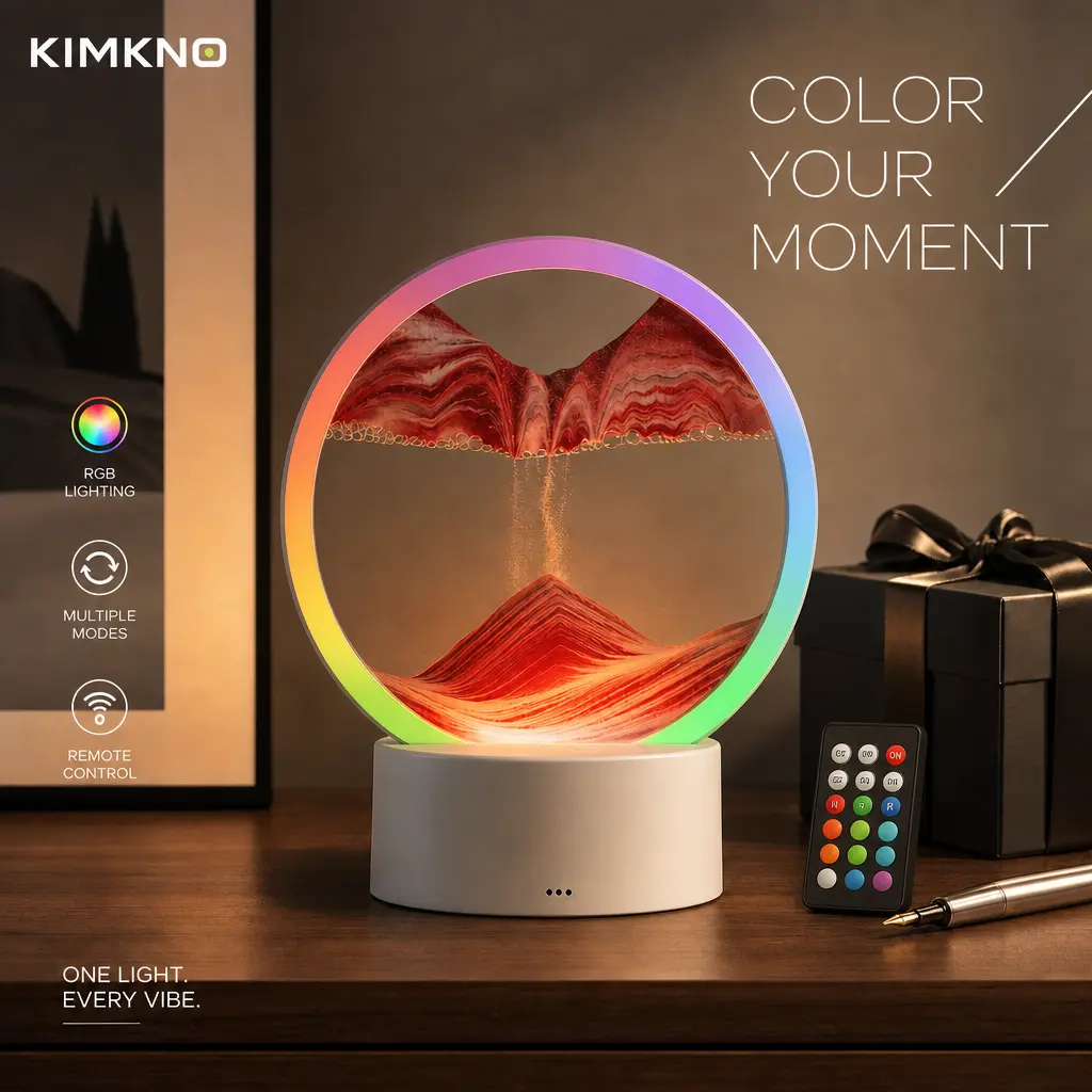 KIMKNO 3D Moving Sand Art LED Lamp - Round Glass Dynamic Sandscape Quicksand Night Light, USB Touch Control Liquid Motion Decor, Unique Gift for Birthdays/Christmas, Aesthetic Desk Decor for Adults Kids up decorative