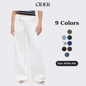 Cider Baggy Wide Leg Jeans Women's Retro Y2K Low Rise Denim Trousers Triple Button Waistband Solid Long Pants for Daily Casual Wear Petite & Plus Size Friendly Minimalist Basic Womenswear Bottom SummerWins Dealsforyou