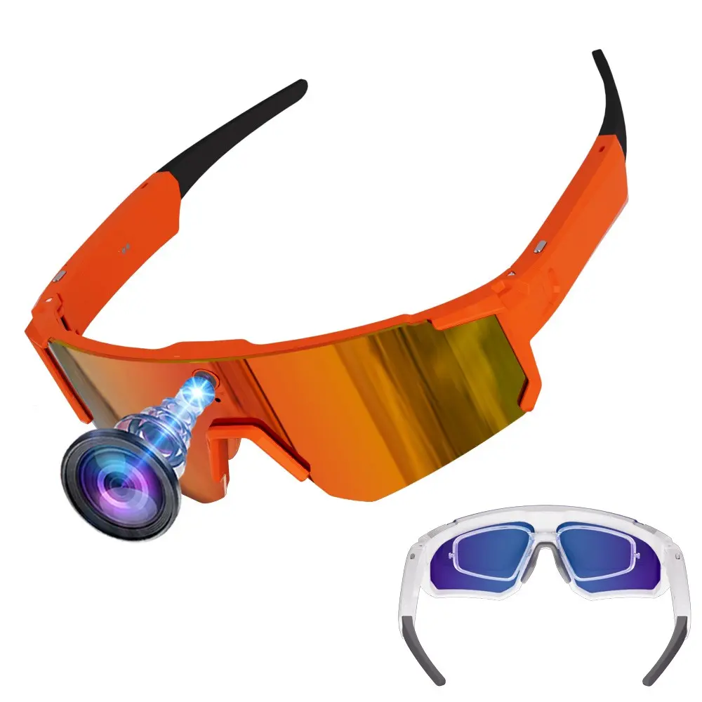 Smart Sport Glasses with Video Recording,8MP Camera,4GB Memory Build-in (No SD Card Needed), Build-in Myopia Inner Frame,Bluetooth Call ,Music Control ,AI Translation, 260Mah Battery, IP64 Waterproof, Smart Sports Glasses