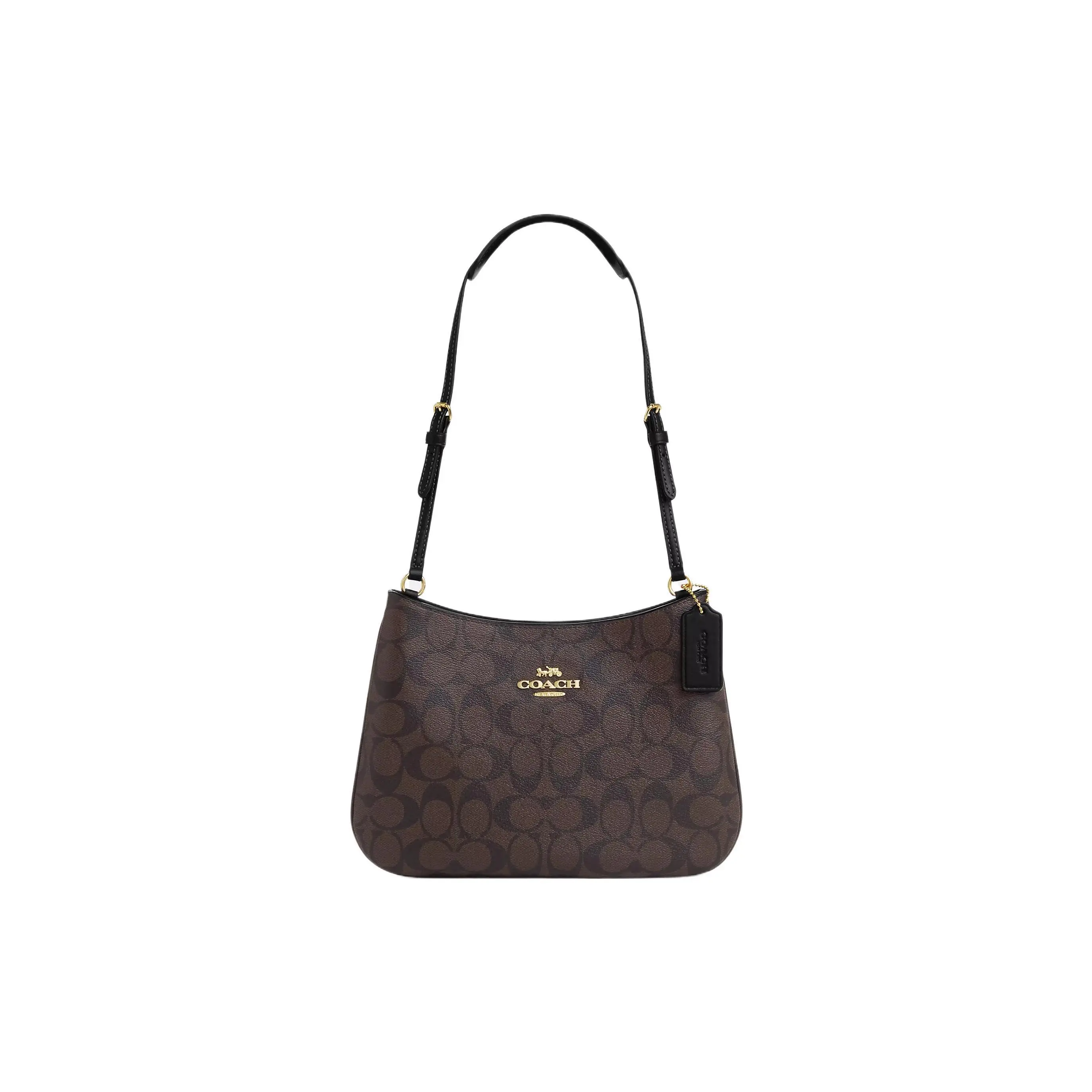 COACH Penelope 27 Classic Monogram Zip Crossbody Handbag for Women, Coated Canvas and Smooth Leather, Large Size, Coffee
