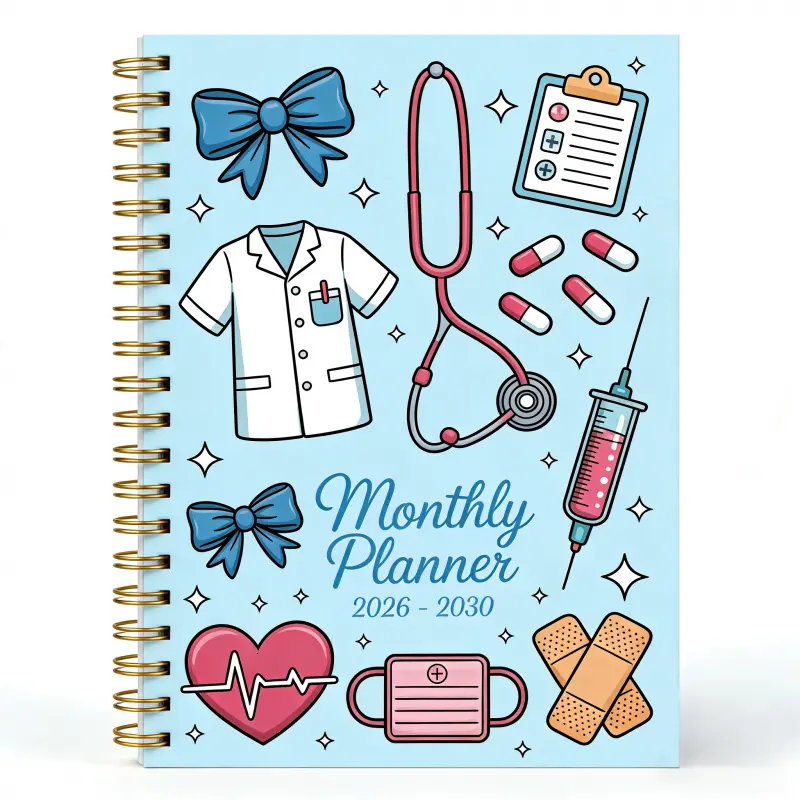 2026-2030 Monthly Planner/Calendar - January 2026 to December 2030, 5-Year Monthly Planner, Blue Nurse-Themed Cover Design Notebook, Annual and Daily Calendar Planning, Monthly Tabs, 60-Month Calendar, 5.5 x 8.3 inches, Thick Paper, Elastic Cover, Durable