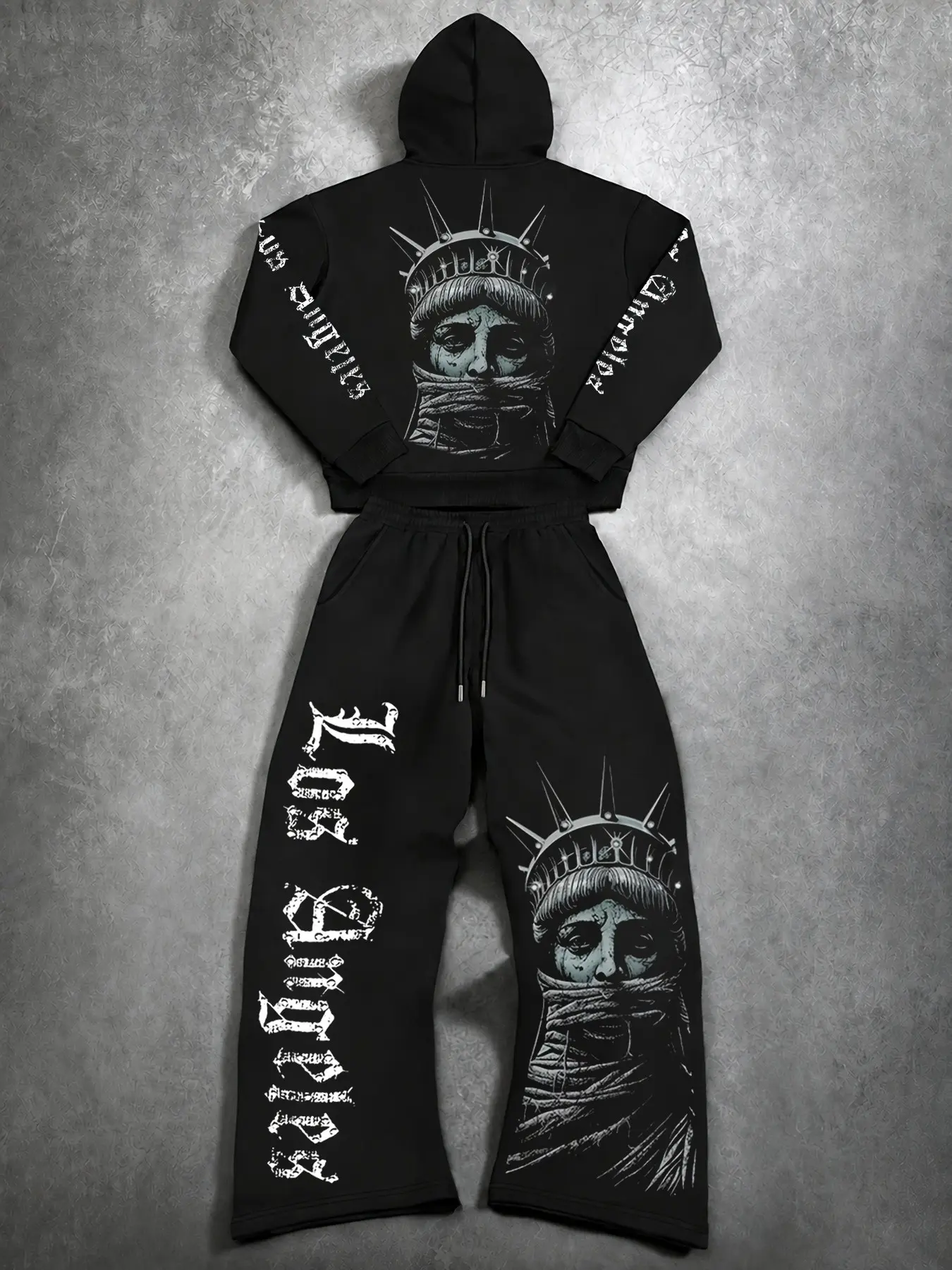 Gothic Statue Graphic Y2K Tracksuit Set Oversized Heavyweight Hoodie and Baggy Sweatpants 2 Piece Co-ord Streetwear Outfit for Fall Winter
