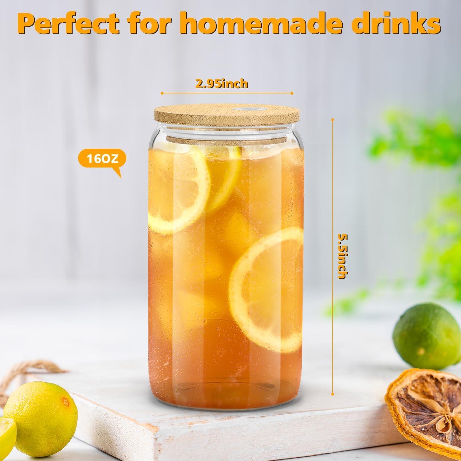 4 Pack Large Capacity Glass Drinking Cups 930ml Bamboo Lids Plastic Lids Stainless Steel Straws Cleaning Brushes For Iced Coffee Smoothie Juice Mugs