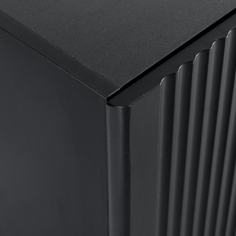 Bellemave]ON-TREND Luxury Fluted TV Stand for TVs Up to 80'', Modern Entertainment Center with Storage Cabinets & Drawers, Smooth Media Console with Golden Wood Grain Legs for Living Room, Black