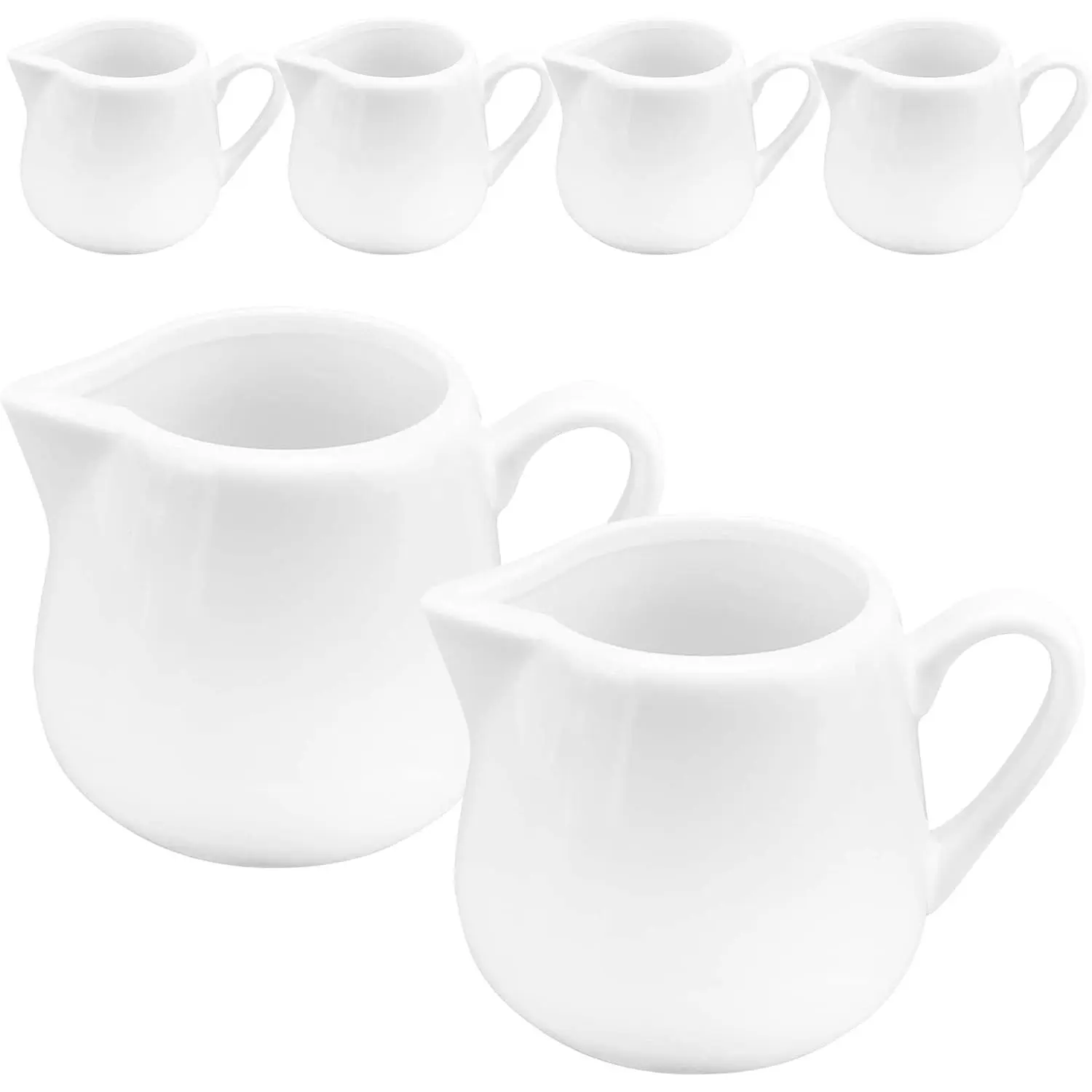 6 Pack 8 oz White Porcelain Ceramic Creamers with Handle & Drip Spout, Small Pitchers for Milk, Coffee, Ideal Holiday Gift for Women’s Bra Accessory Storage Needs, 8 Ounces