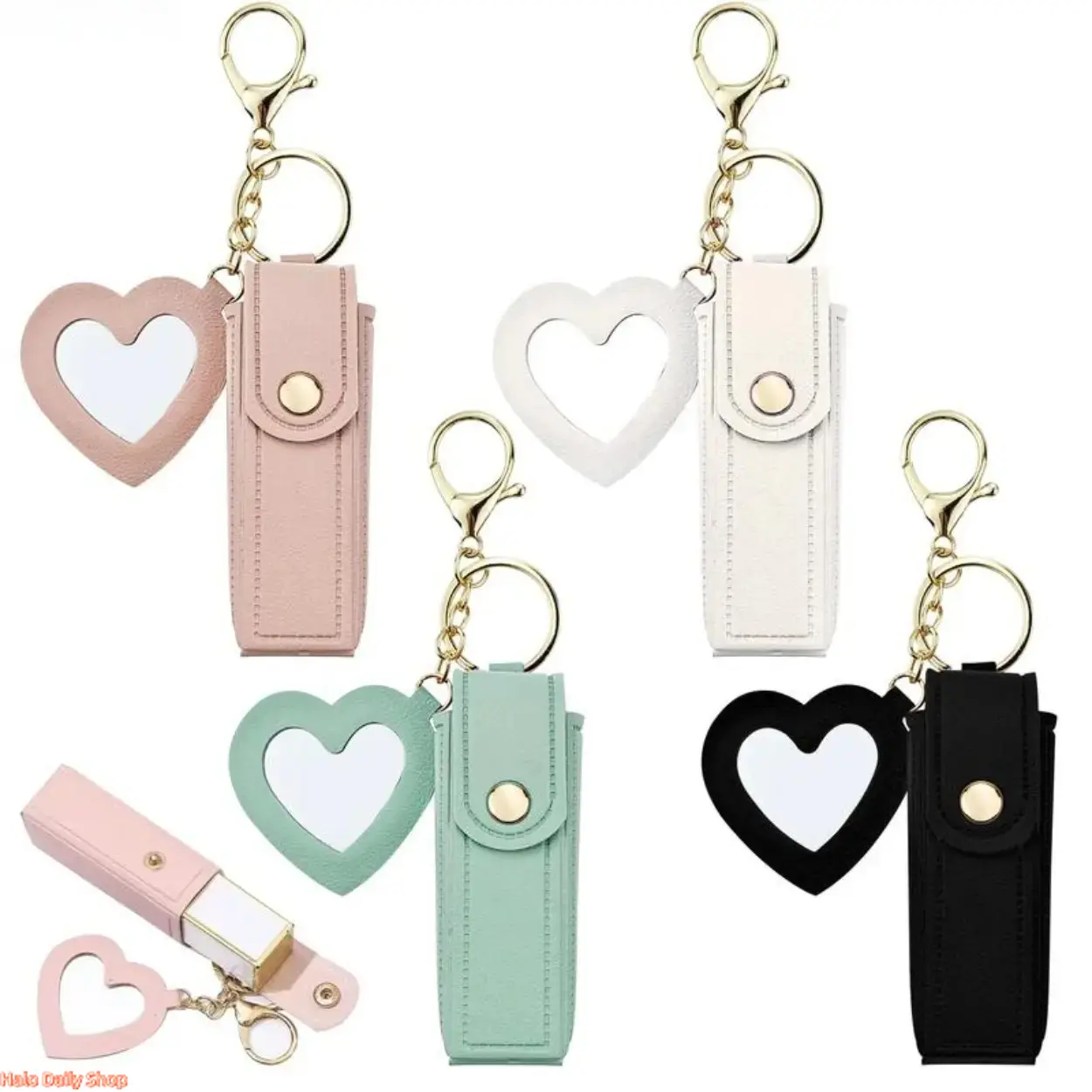 Women's 4-Piece PU Leather Lip Balm Holder Keychain Multipack - Purse Accessory, Lip Gloss Holder, Portable with Mirror, Ideal for Lipstick Organization, Travel & Storage, Keychain For Purse, Lip Gloss Holder Keychain