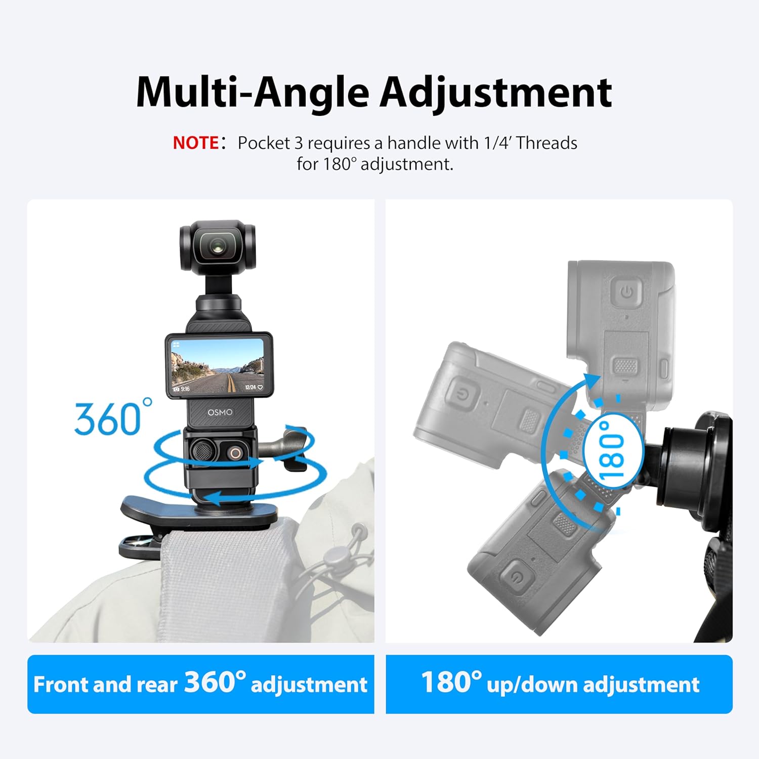 Pocket 3 Backpack Mount, 360?  Mount for  Action 6/5 Pro/4/for Xtra Muse,   Backpack Clip Quick-Release Adapter