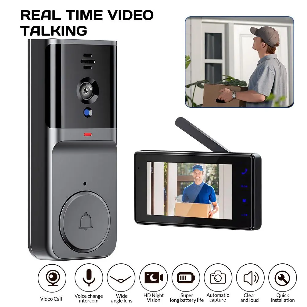 [DealsForYouDays] Wireless Video Doorbell, 4.3" IPS Indoor Screen, 2.4G Private Long-Range No-WiFi Connection, 2-Way Intercom, IR Night Vision, Photo & Video Storage, Easy Pairing
