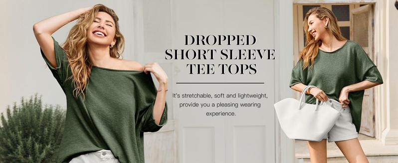 【NEW】Imily Bela Women's Oversized T Shirts Casual Summer Crew Neck Loose Dropped Short Sleeve Side Slit Hem Blouse Tunic Tops Comfort