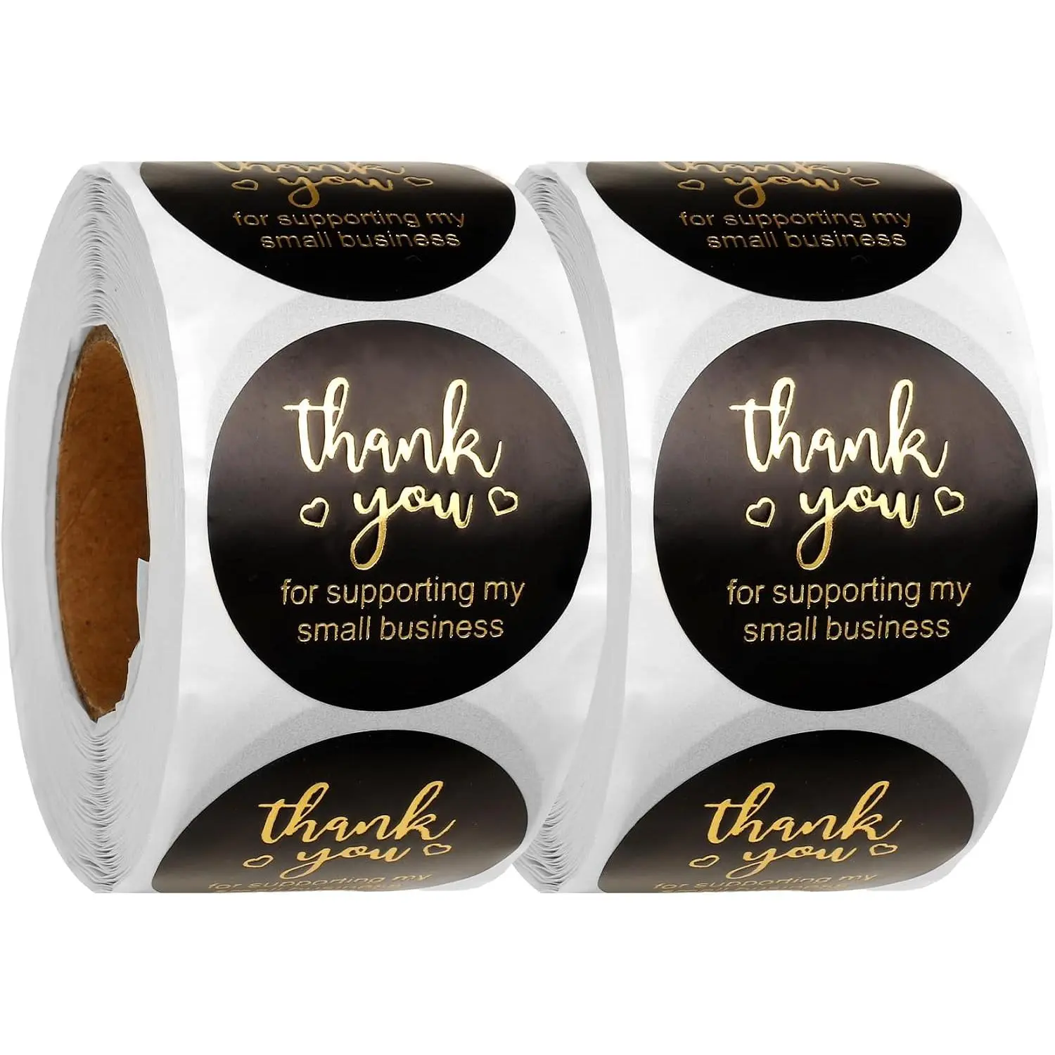1000 count Thank You Stickers Small Business, 1.5 Inch Thank You for Supporting My Small Business Stickers Labels, Self-Adhesive Black and  Foil Round Sticker for Envelope Packaging  Bag, 2 Roll
