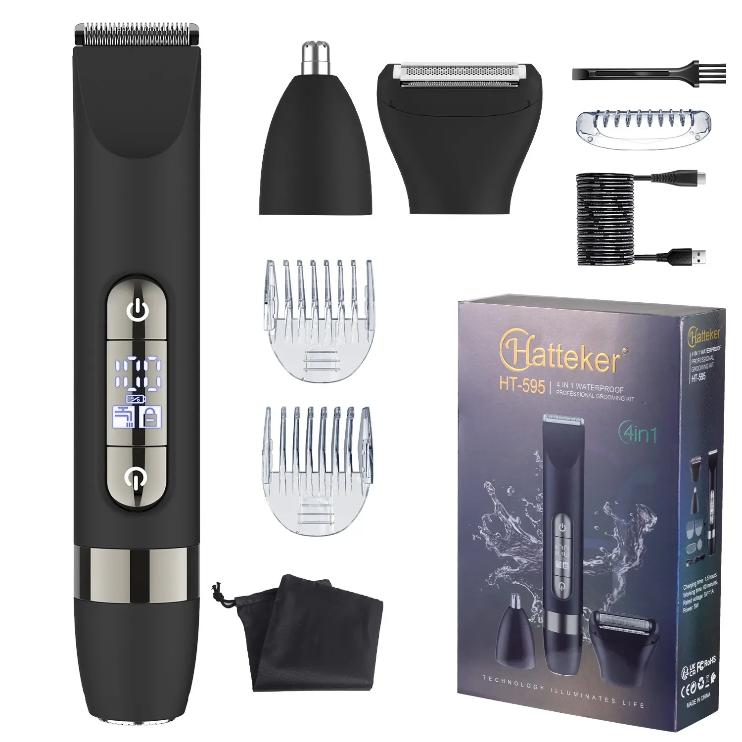 4-In-1 Dual Head Electric Shaver, Body Hair Trimmer & Facial Hair Remover, Nose Hair Clipper, Ipx7 Waterproof, for Leg Arm Body Face, Cordless Waterproof Shaver, Portable Wireless Trimmer