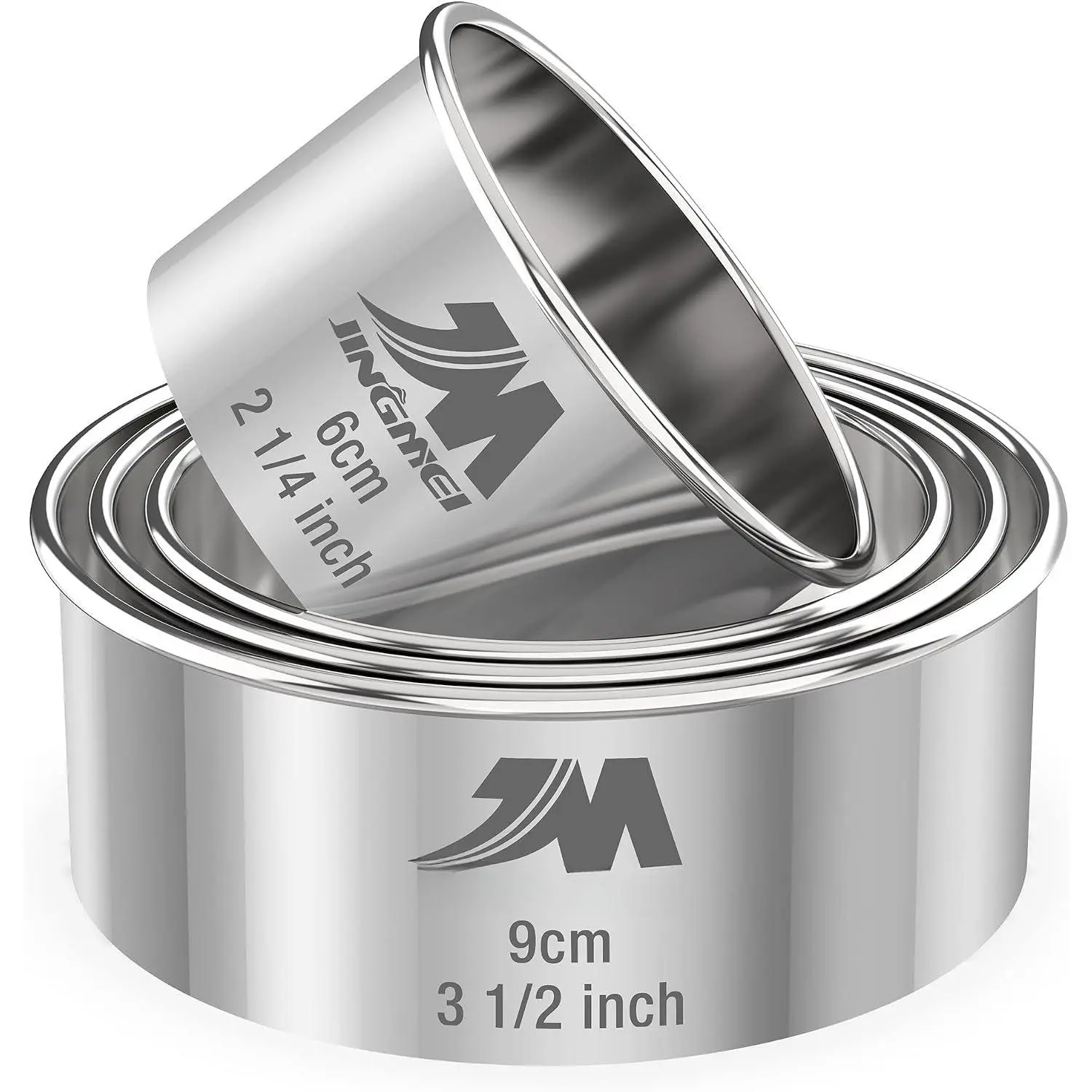 JNGEI 4 count Stainless Steel Cookie  Set Biscuit  2.25inch, 2.75inch, 3.25inch,3.5inch Biscuit Plain  Round Cutters Sizes Shape olds ultiple Sizes