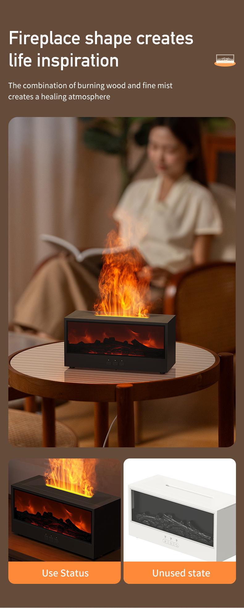 USB Flame Diffuser Humidifier - Realistic Fireplace Glow, Ultra-Quiet Mist, Relaxing Night Light, Home Decor Gift