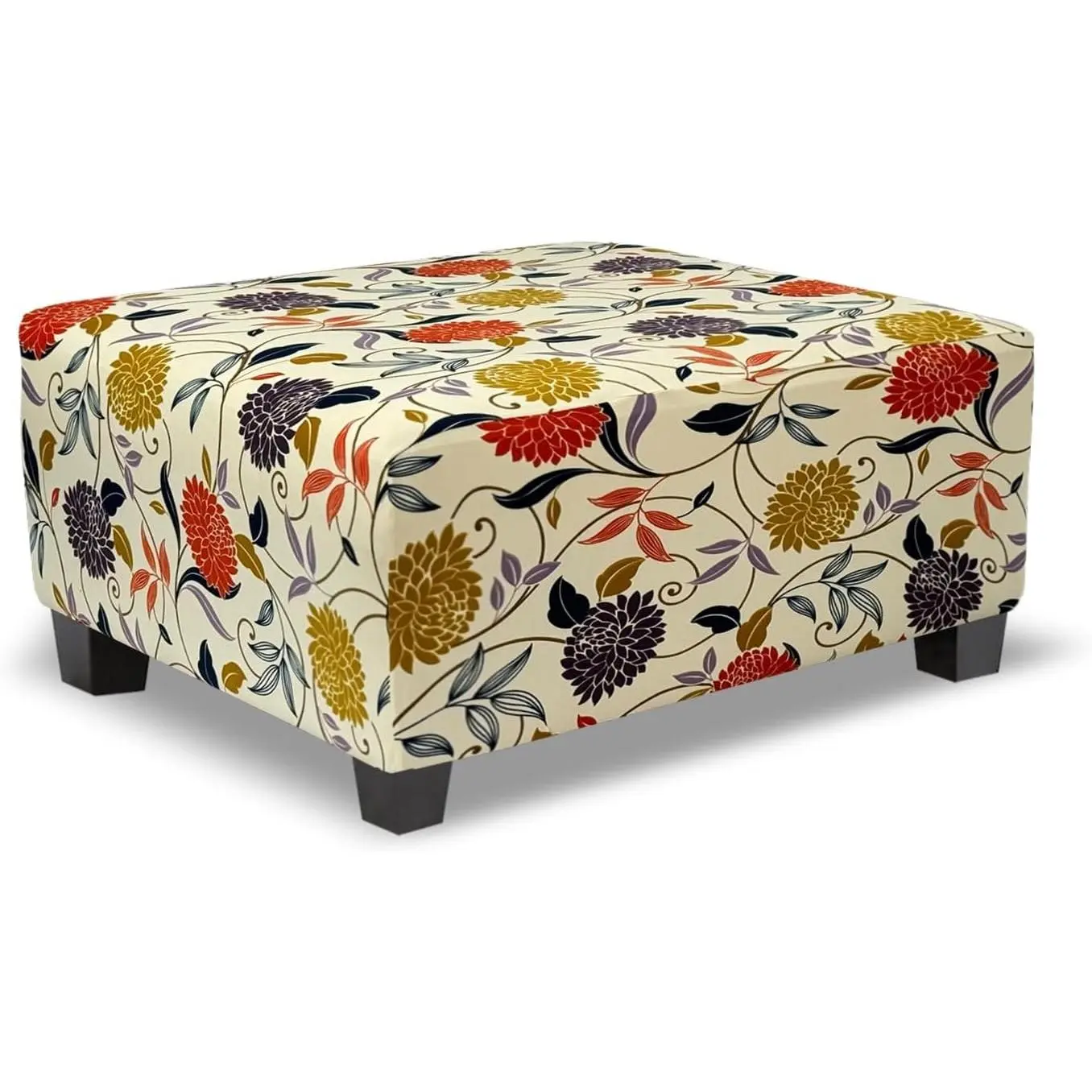 Ottoman Cover Rectangle Printed,Stretch Footstool Slipcover with Elastic Bottom,Soft Fabric Protector for Rectangular Ottoman in Living Room or Bedroom,Medium,Flower B
