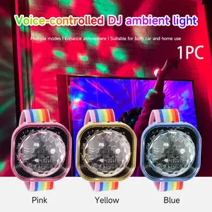 Voice Controlled Mini Disco Ball Lights, Rechargeable RGB DJ Party Stage Lamp with Watch Strap & Suction Cup, Multi-Mode Sound Activated Car Interior Atmosphere Light for Home Party Car Decoration