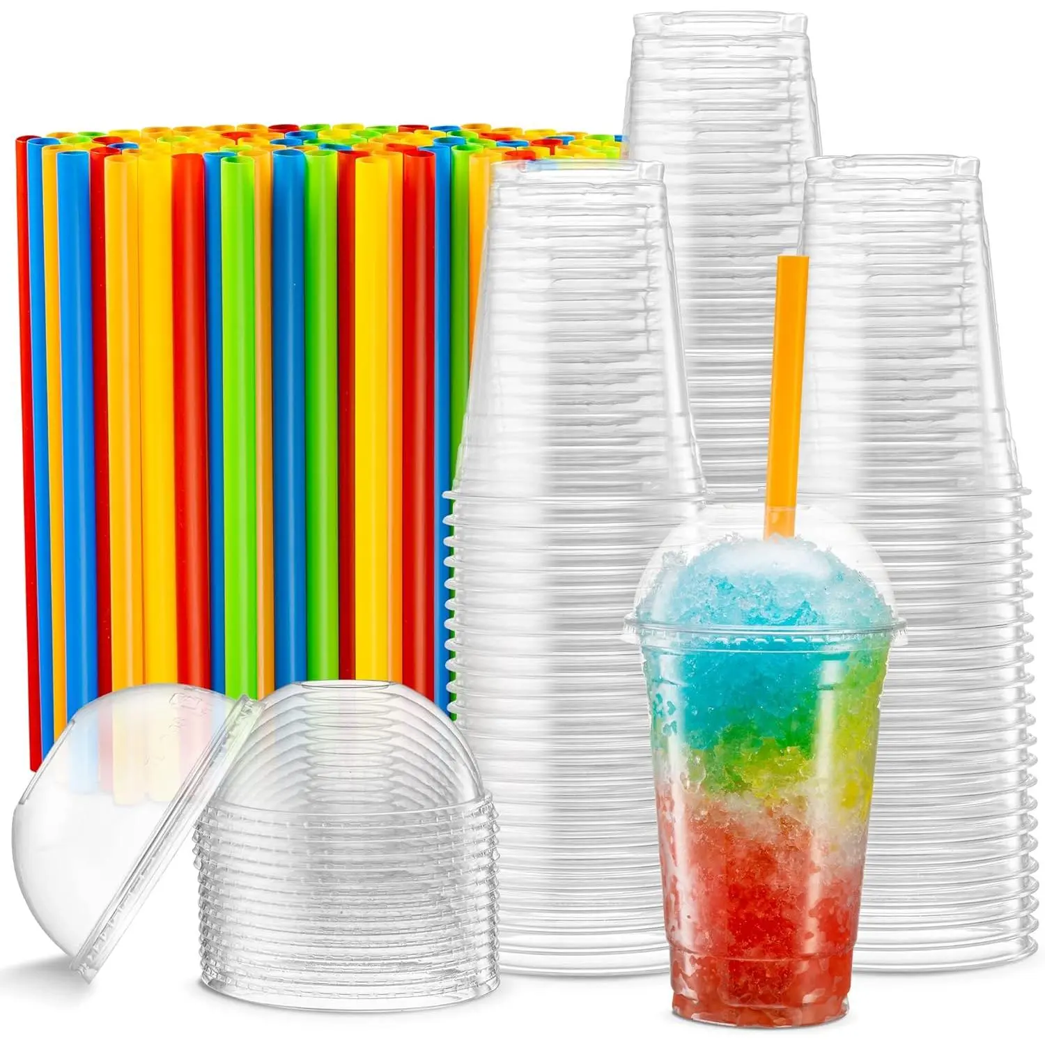 Crystal Clear PET Cups With Dome lids & Straws for Iced Coffee,Milkshake, Cold Drinks, Slush Cups, Smoothy's, Slurpee, Ice cream, Dessert, Party's, Plastic Disposable Cups (40, 16 oz)