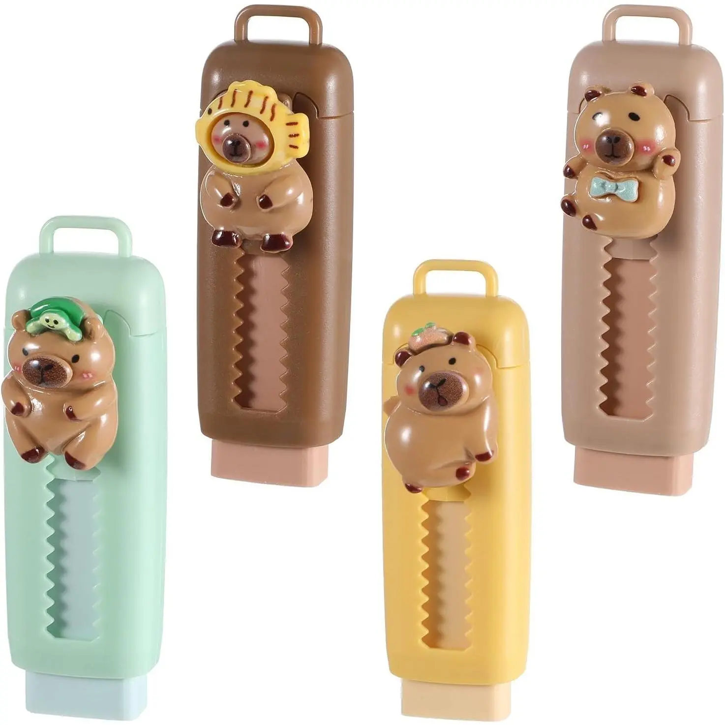 Capybara Erasers 4 Pcs Rubber Sliding Retractable Eraser | Cute Capybara Rubbers, Push-Pull Eraser Soft Rubber, Sliding Animal Fun Erasers for Kids Boys Girls Students Capybaras Lovers